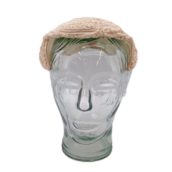 Amy New York Cocktail Cap Fascinator Hat Beaded w/ Pearl Cream White Headdress - Picture 3 of 14